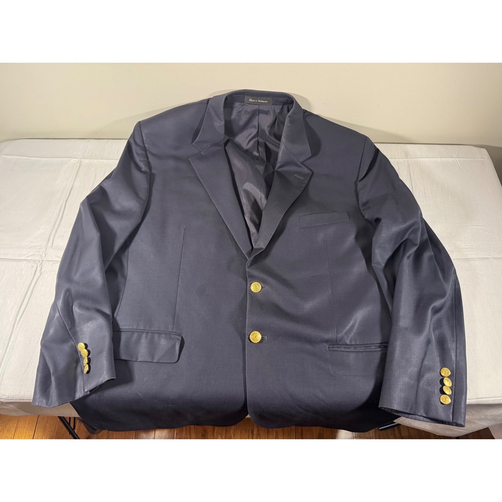 Lauren Ralph Lauren Mens Navy Blue 100% Wool Gold Button Blazer Sport Coat 46R